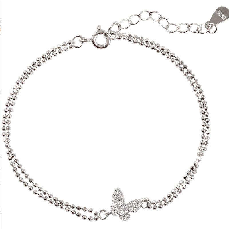 Double-layer butterfly bracelet women's simple temperament diamond-set cold wind bracelet niche design girlfriend jewelry