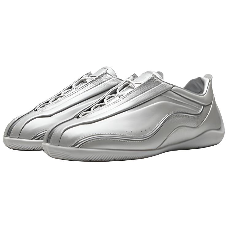 Li Ning Ling Long Racer Leather Sports Casual Shoes Inspired By Racing Technology Women Sneaker Silver AZGW156-5
