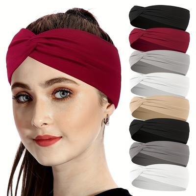 Einfarbiges geknotetes Stirnband mit breitem elastischem Stirnband und Anti-Rutsch-Stirnband, geeignet für Yoga im Fitnessstudio