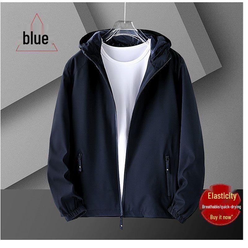 Ανδρικό Ανοιξιάτικο/Φθινοπωρινό Υπαίθριο Αδιάβροχο - Αναπνέον, Γρήγορο Στέγνωμα, Ελαστικό, Φαρδιά Γραμμή Μπουφάν με Κουκούλα για Καθημερινή Χρήση