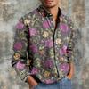 Vintage 3D Flower Printed Pattern Shirt Men's Long Sleeve Button Collar Casual Shirt Autumn Fashion Men's Shirt