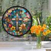 HOTIYOK God Bless Acrylic Window Hanging Vintage Cross Stained Wall Decor, Ideal Housewarming Gift, Home Decor for Mom Grandma Wife Teacher