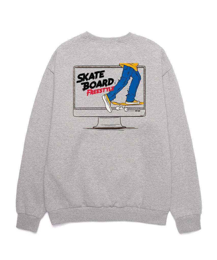 VANNWORKS Skateboard In Monitor Oversized Sweatshirt (Vncts102) Melange Gray