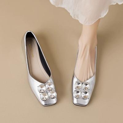 Ladies Footwear Rhinestone Women's Flat Shoes Square Toe Sexy Low Heel Elegant with Crystals Diamond Non Slip Wholesale Stylish