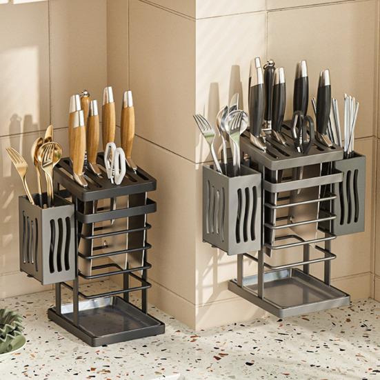 Kitchen Tabletop Storage Rack Knife Holder Large Capacity Multipurpose Waterproof Hollow Storage Rack Kitchen Utensil Organizer