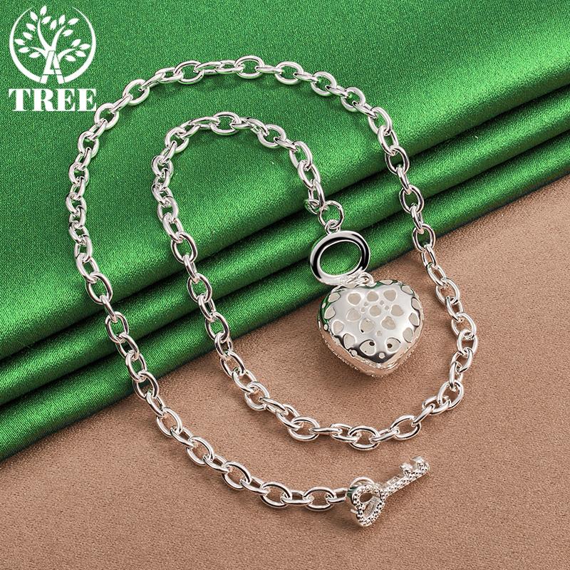 Classic Zircon 925 Sterling Silver Heart Key Pendant Necklace For Women Birthday Wedding Party Gifts Accessories Noble Jewelry
