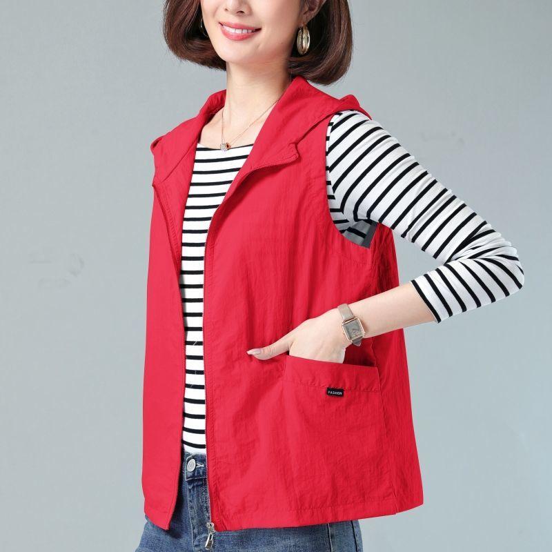 Women's Thin Jacket Sunscreen Hooded Vest Office Casual Vest