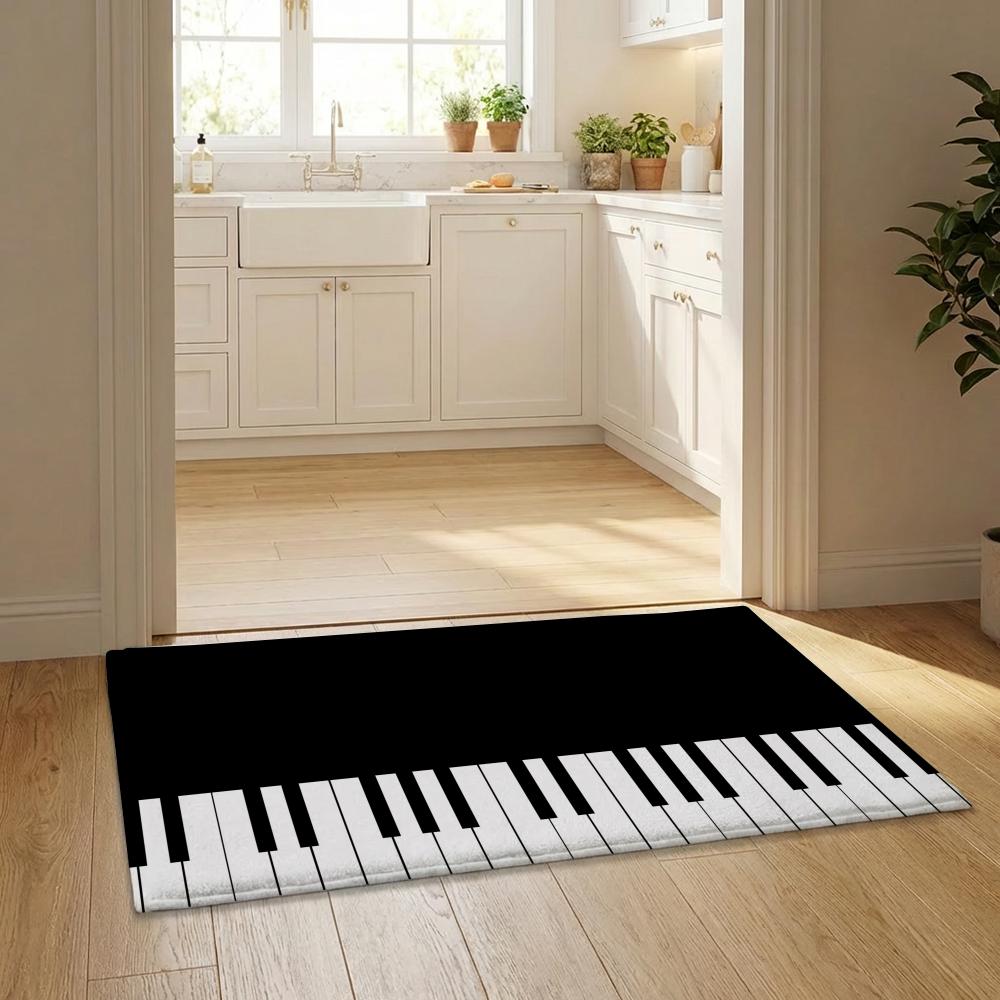 Music Note Piano Pattern Floor Mat Flannel Door Mat Non-Slip Bedroom Living Room Home Decor