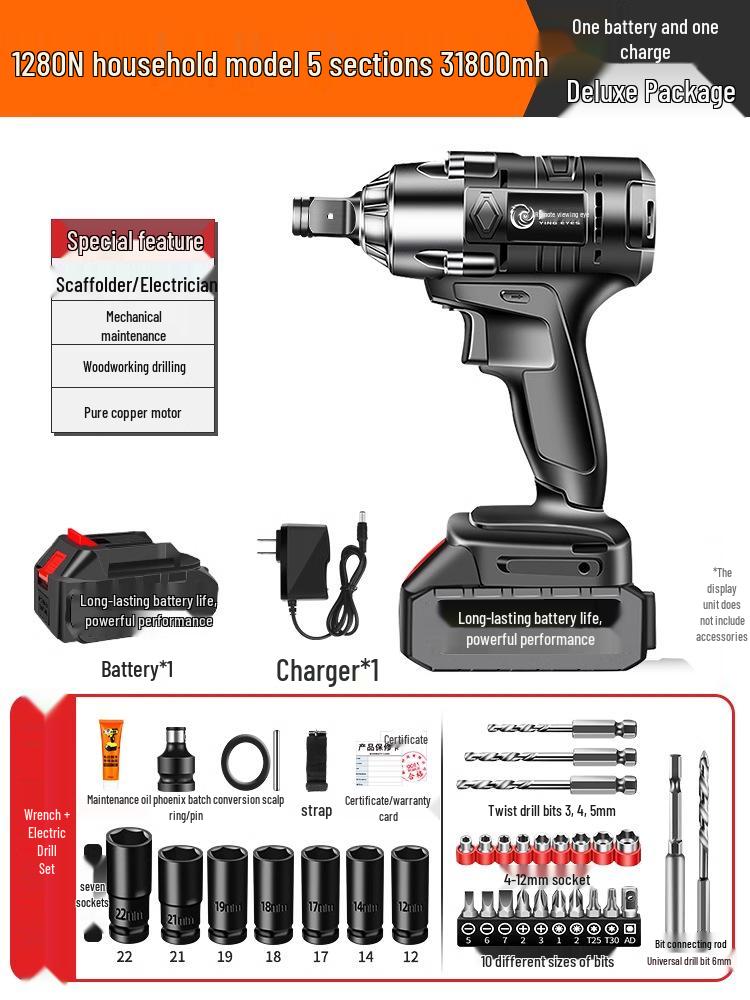 High-Torque Brushless Electric Impact Wrench with Lithium Battery for Auto Repair