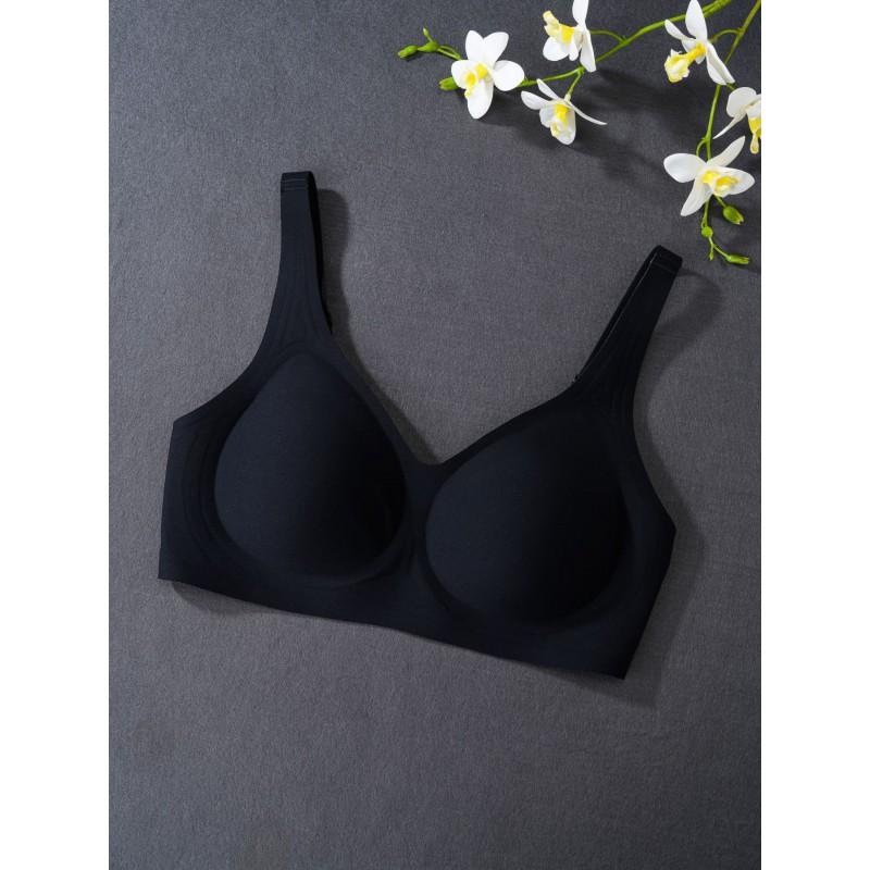 Wire-Free Soft Support Bra Large Busts Seamless Light Padding Full Coverage 3/4 Cup With Side Control Lift