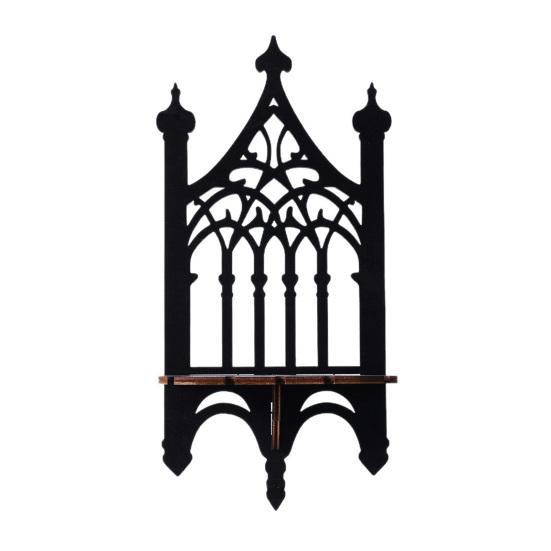 Gothic Throne Wall Floating Shelf Black Wooden Wall Mount Display Shelf Decoration Living Room Bedroom Bathroom Storage Rack
