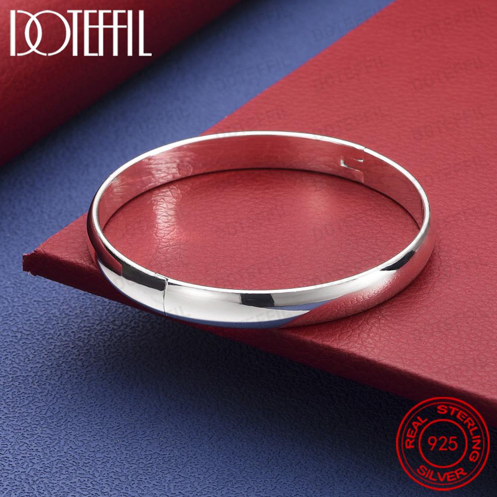 

925 Sterling Silver 8mm Smooth Bangle Bracelet for Woman Man Wedding Engagement Fashion Charm Party Jewelry