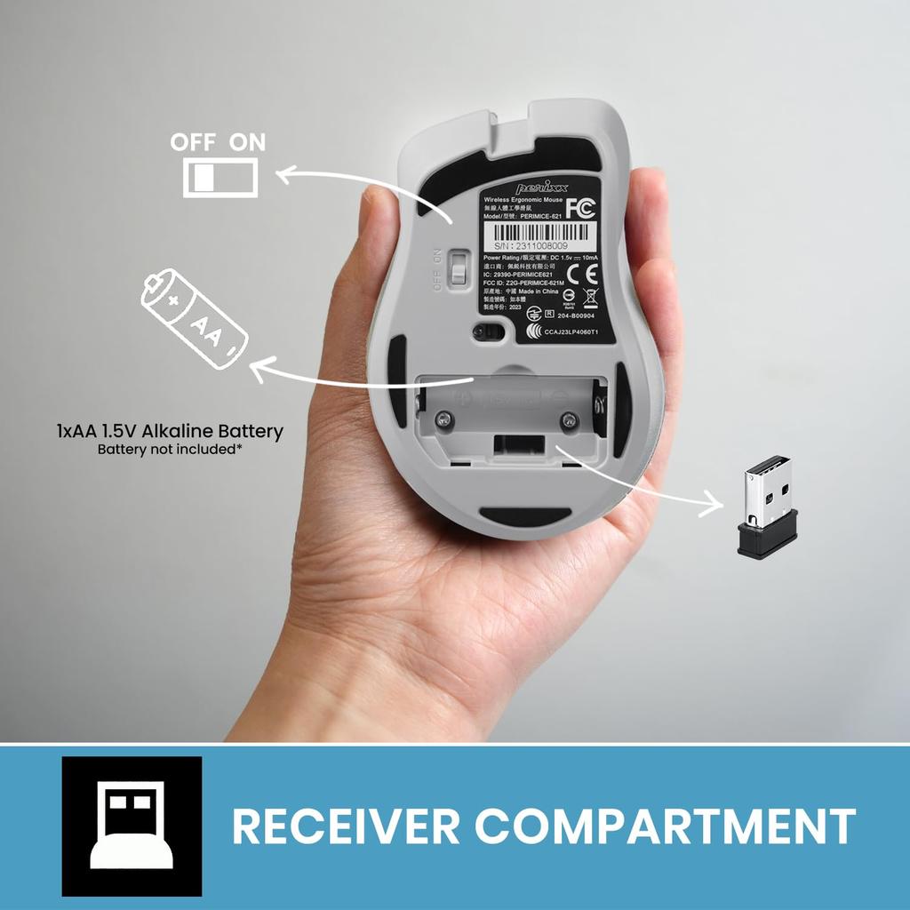 Perixx PERIMICE-621M Wireless Mouse, Silent Click, Wireless (2.4G, Beige)