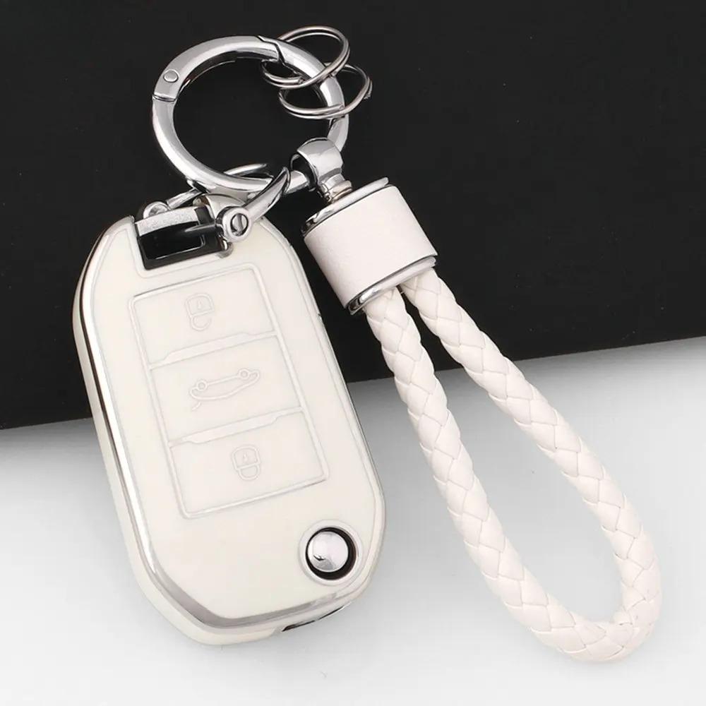 TPU Car Flip Key Case Cover Shell Fob for Peugeot 208 308 408 508 2008 3008 4008 5008 Key Chain Citroen C3 C4 CACTUS C6 C8