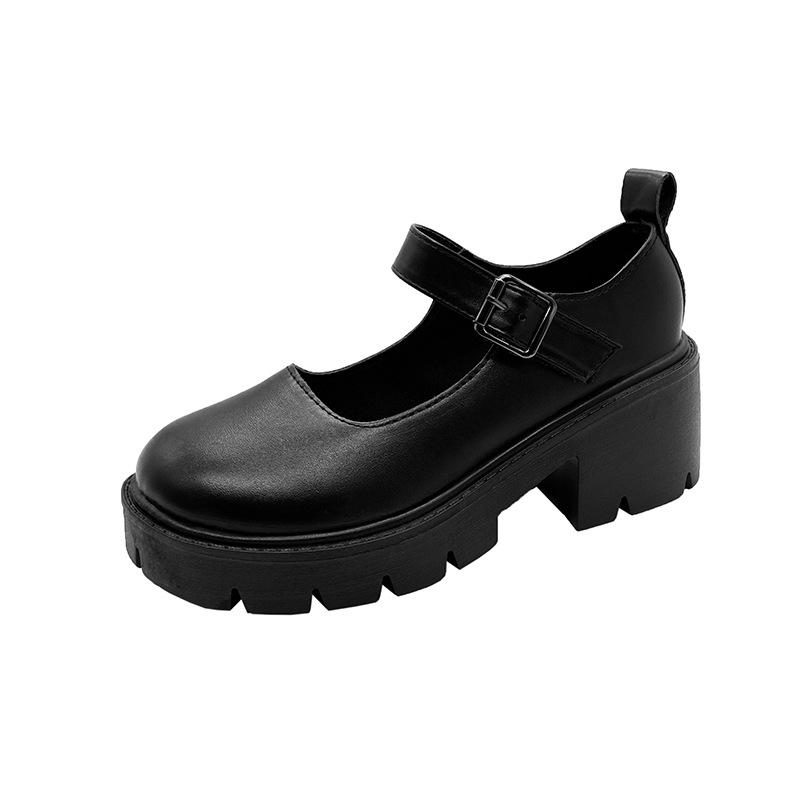 Women s 2025 New Style British Academy Mary Jane High Heel Round Toe Patent Leather Shoes with Thick Sole 37 чёрный