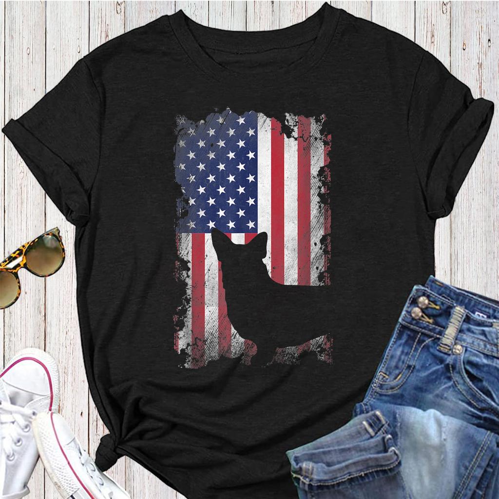 Patriotic Corgi American Flag USA Cute Cool Corgi Dog Lover T-Shirt - Gift for Dog Lovers - Funny Dog - Corgi Lovers - Mother's Day