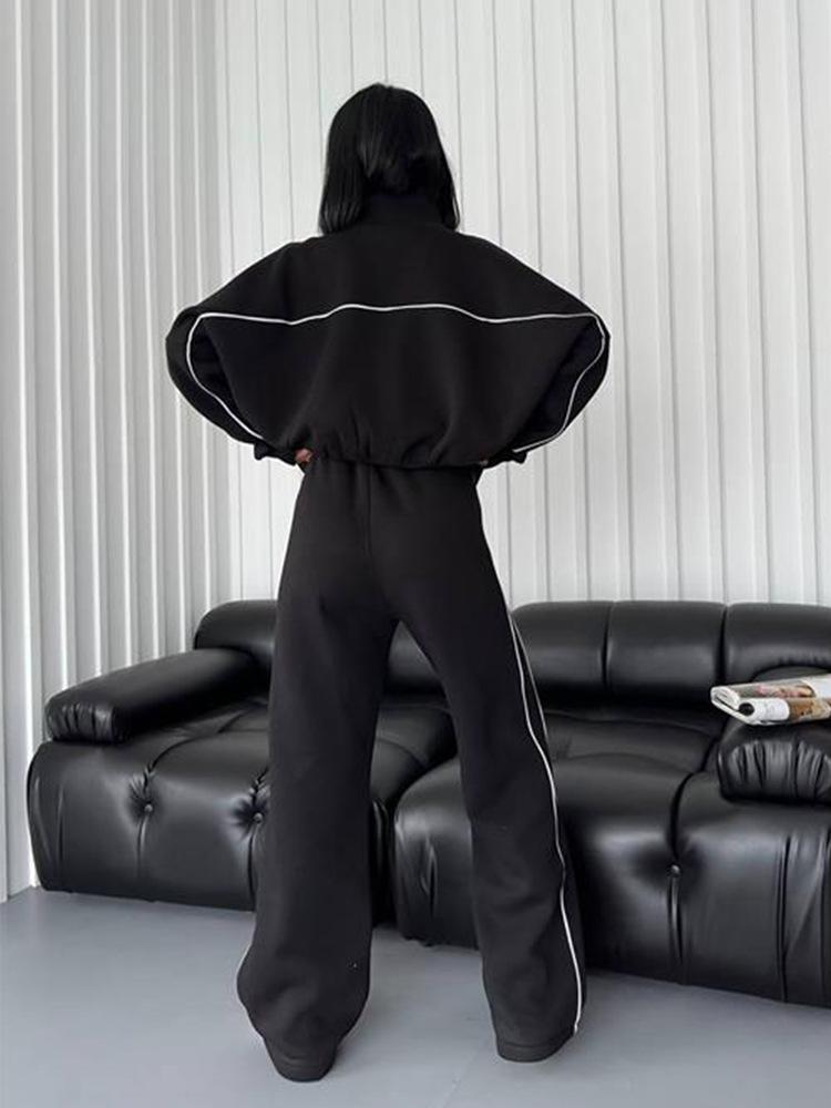European and American Casual Set with Long Sleeve Cardigan Hoodie and Lace-up Striped Pants