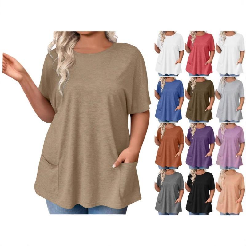 Neues Sommer-T-Shirt für Damen in Übergröße, lässig, kurzärmelig, locker und einfarbig