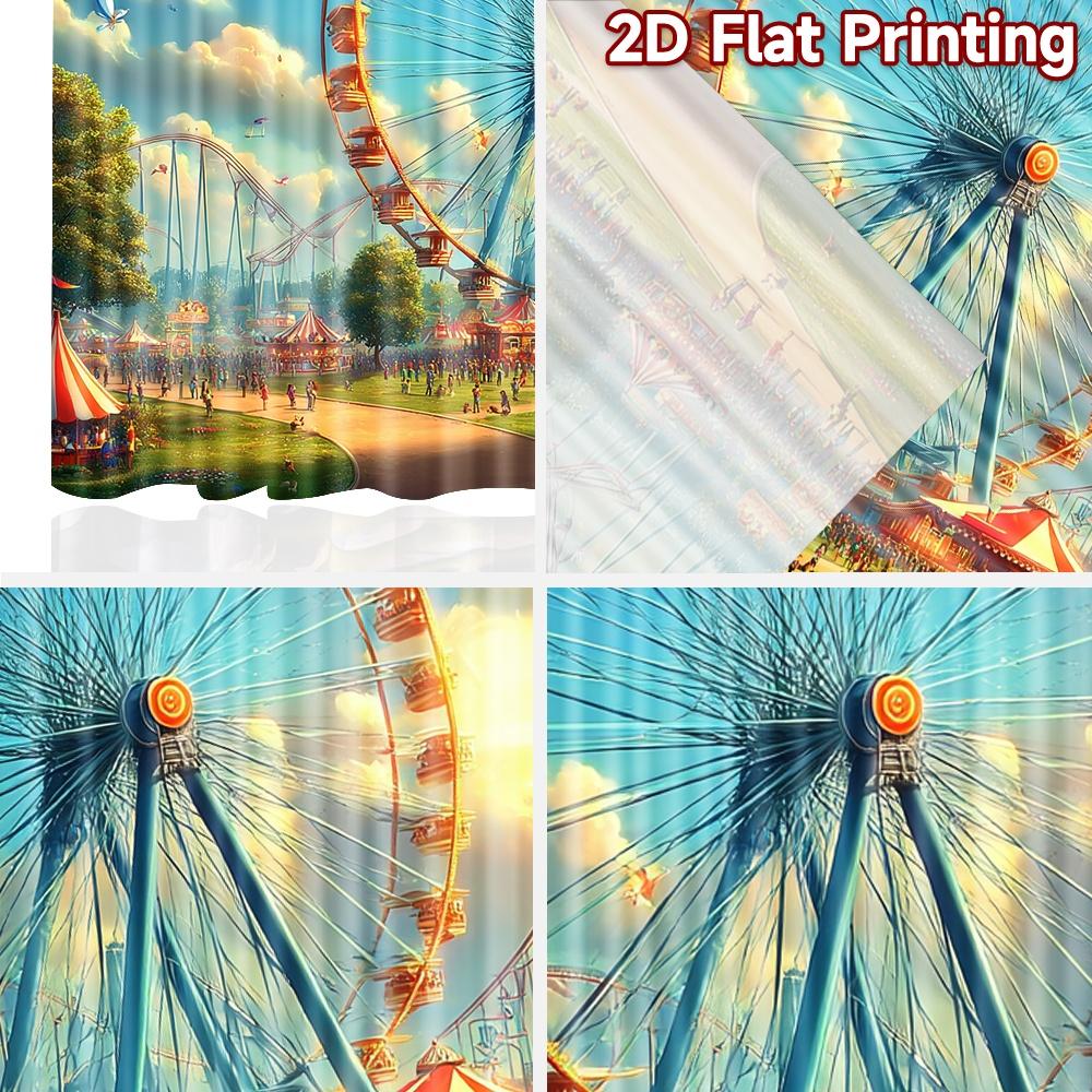 2D Flat Printing 2pcs Curtains Bright Music Carnival Ferris Wheel Digital Printed Polyester Drapes Family Party Use for New Year