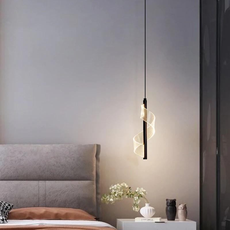 LED Bedside Pendant Light, Simple and Modern, Living Room, Bedroom Bedside, Creative Single Head Long Line Small Pendant Light