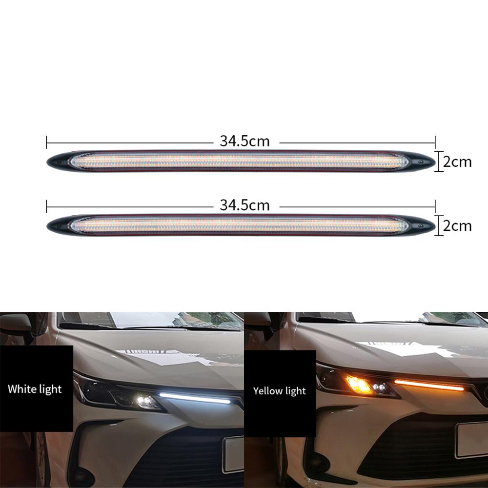Car DRL Daytime Running Strip Headlight Ambient Decoration Turn Signal Lights Sequential Yellow Flow White Day Lamp Accessories
