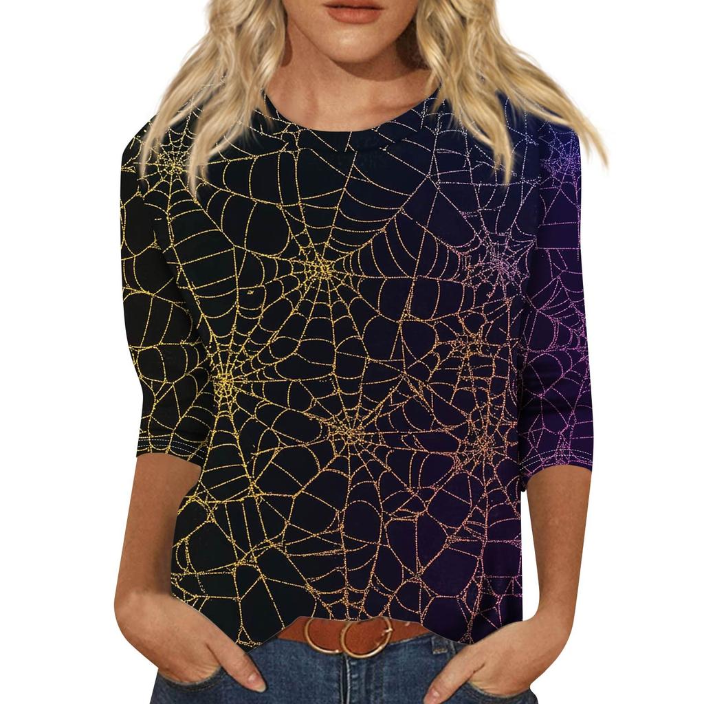 Women's Fashion Casual Round Neck 3/4 Sleeve Loose Printed T-Shirt Ladies Top