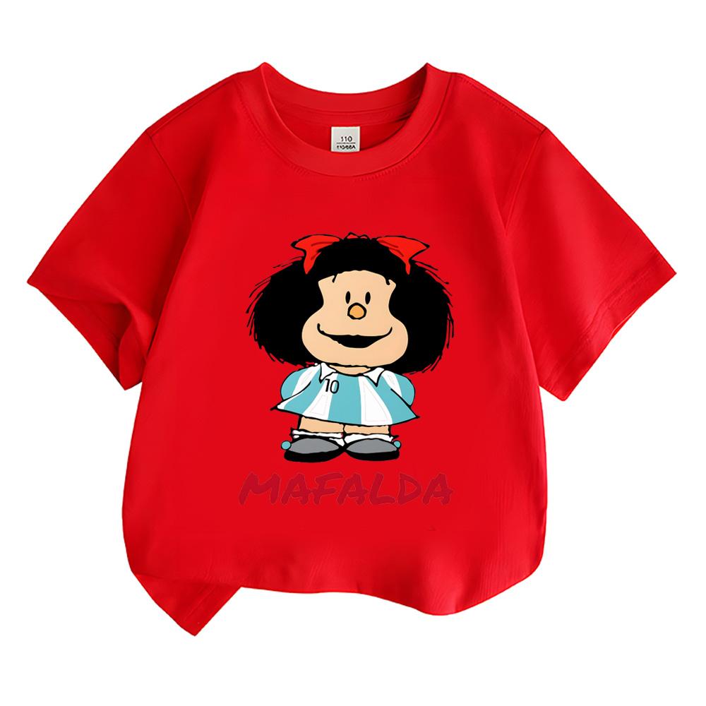 

2026 New Style Mafalda Comic Round Neck Tees Boys Girls Kids Clothing 100%Cotton Tops High Quality Sports Sleeves Fashion Streetwear 100 червоний
