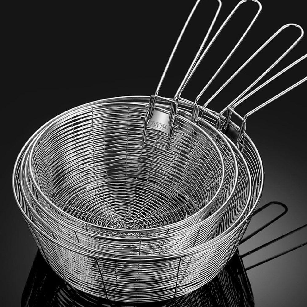 304 Stainless Steel Frying Strainer Basket Filter Strainer French Chip Deep Fry Basket Round Fryer Wire Colander Nets