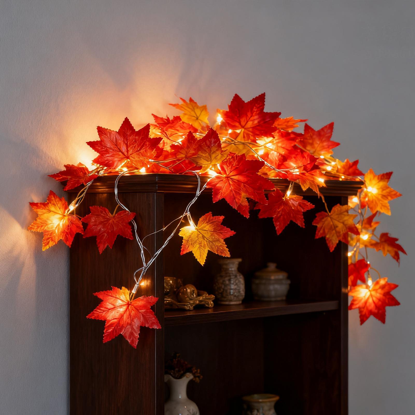 

Thanksgiving Decorations Lighted Fall Garland Maple Leaves String Lights for Indoor Holiday Autumn Home Party Halloween Decor China Mainland