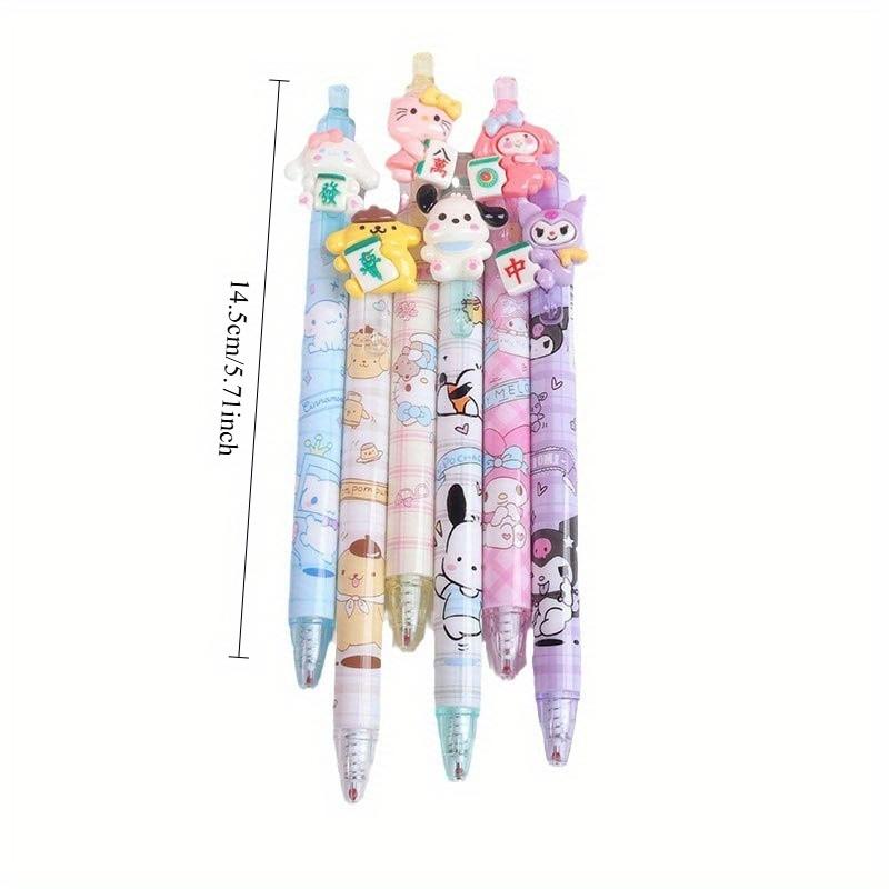 36pcs New Cute Hello Kitty Cartoon Wealth Family Series Resin Patch Press Pen Cartoon Kuromi St Head Signature Pen 0.5mm Black