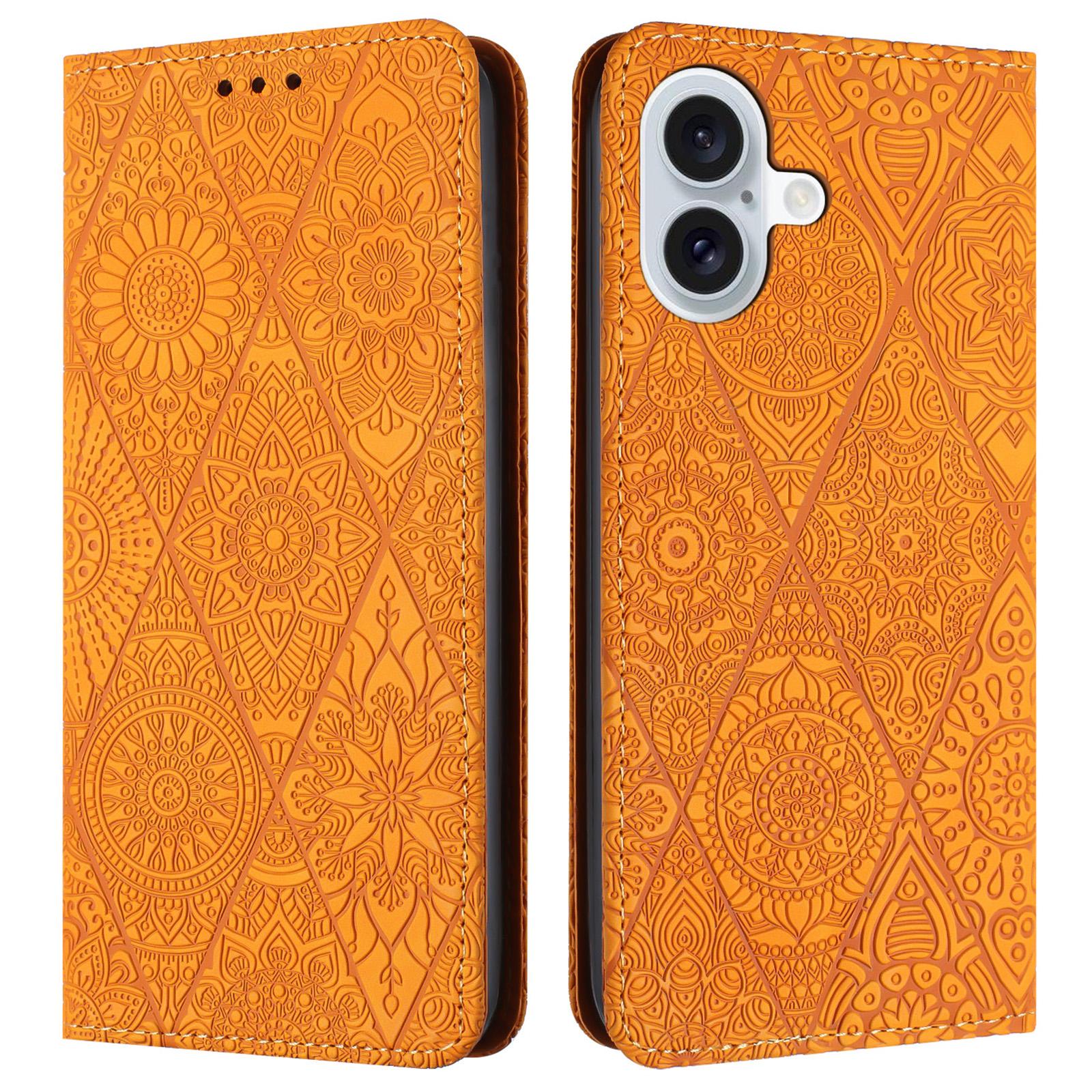 

For iPhone 17 Case Imprinted Flower Wallet Stand Leather Phone Cover Yellow