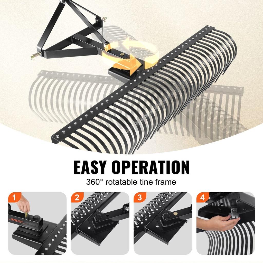 Tow Behind Dethatcher 72" 3-Point Lawn Dethatcher Rake with Attachments