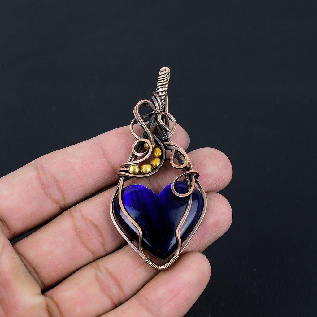 Blue Flash Labradorite Gemstone Pure Copper Wire Wrapped Handmade Pendant Jewelry For Her
