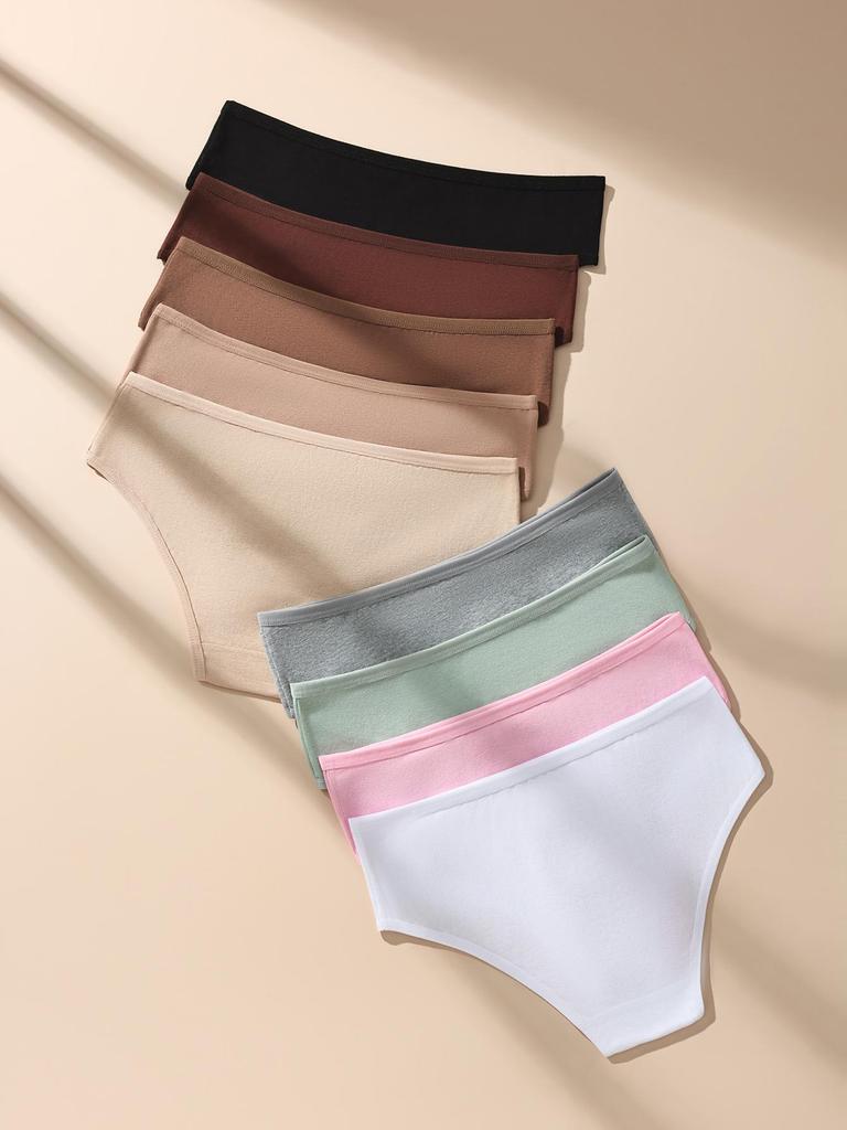 9Pcs/Set Women Panties Low-Rise Underwear Sexy Ladies Briefs Female Soft Cotton Lingerie Solid Colors Underpants Plus Size S-3XL