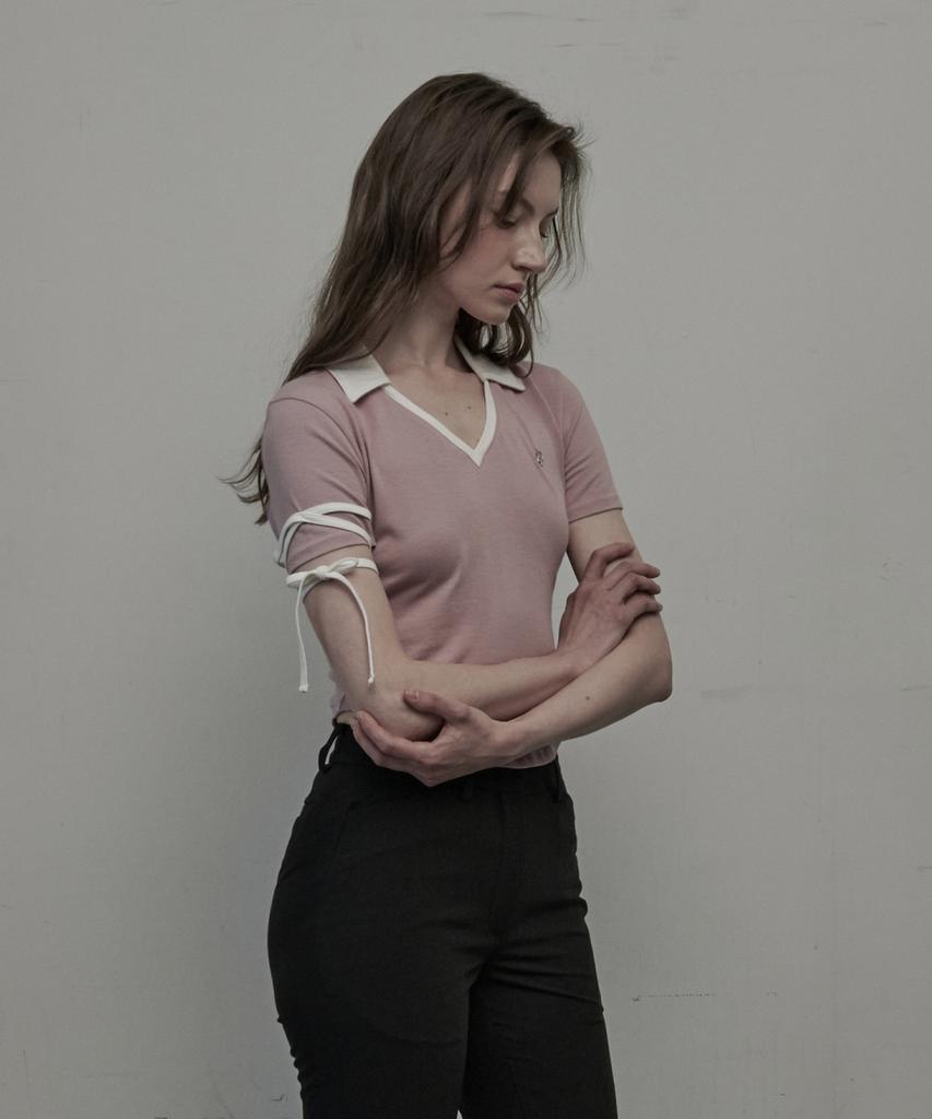 Mausolleum Cherie String Collared T-Shirt - Pink