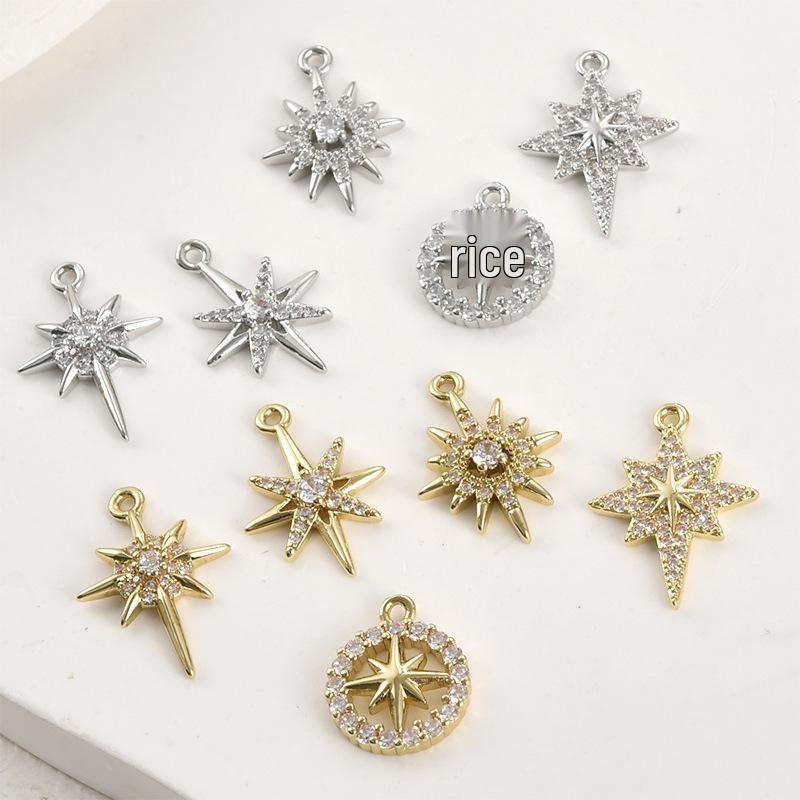 14k Gold-Plated Star Cross Diamond Pendant for DIY Jewelry