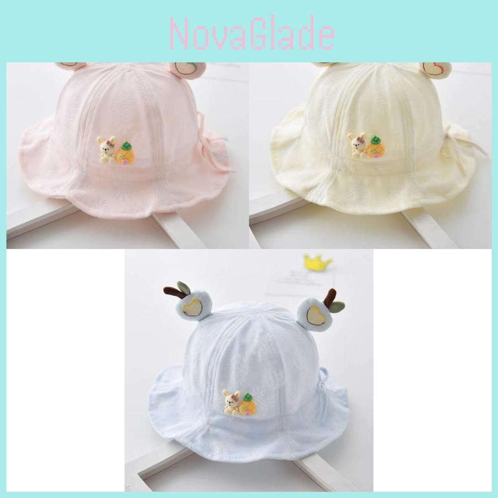 Cute Adjustable Baby Fisherman Hat For Sun Protection In Pink Pineapple Rabbit Drawstring
