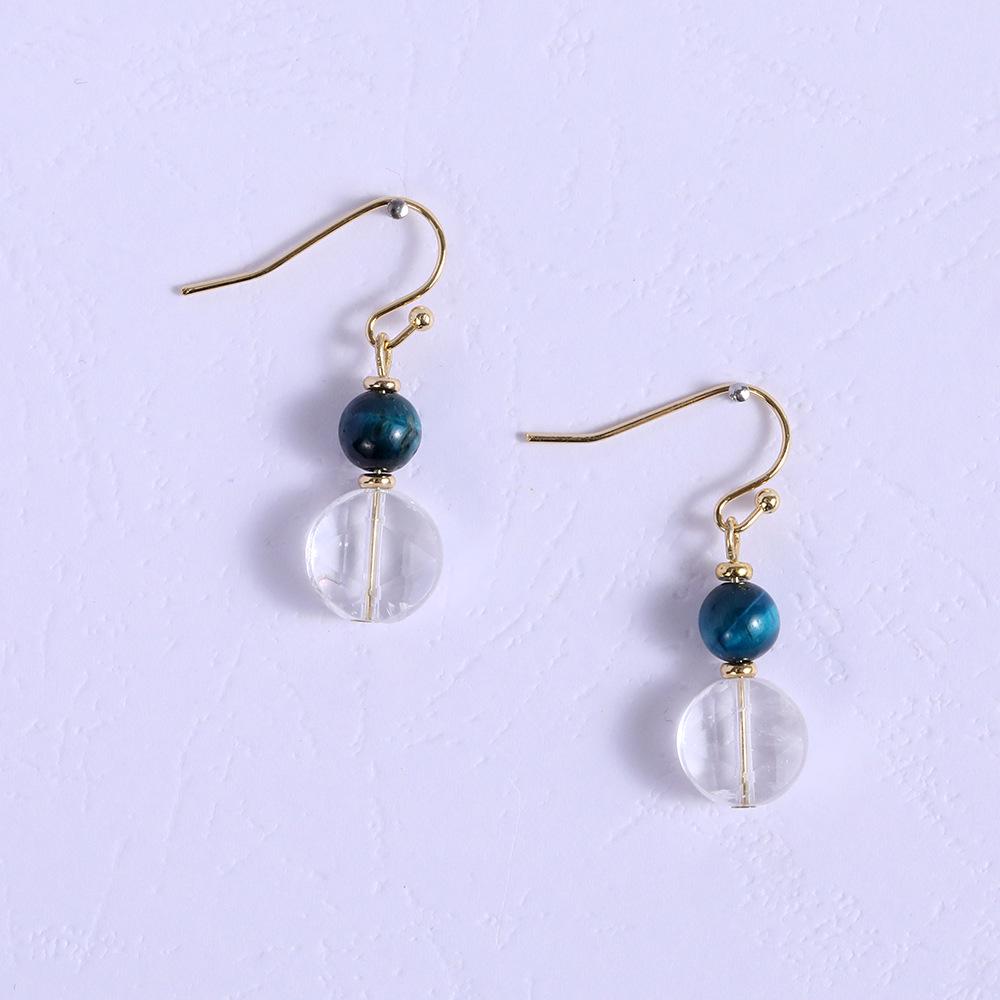 Handmade Hexagram White Crystal & Blue Tiger Eye Earrings