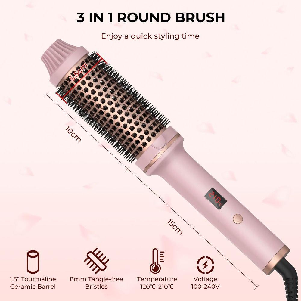 Ceramic 1.5 Inch Curling Iron Brush 3 IN 1 Volumizing Brush Straight and Curly Hair
