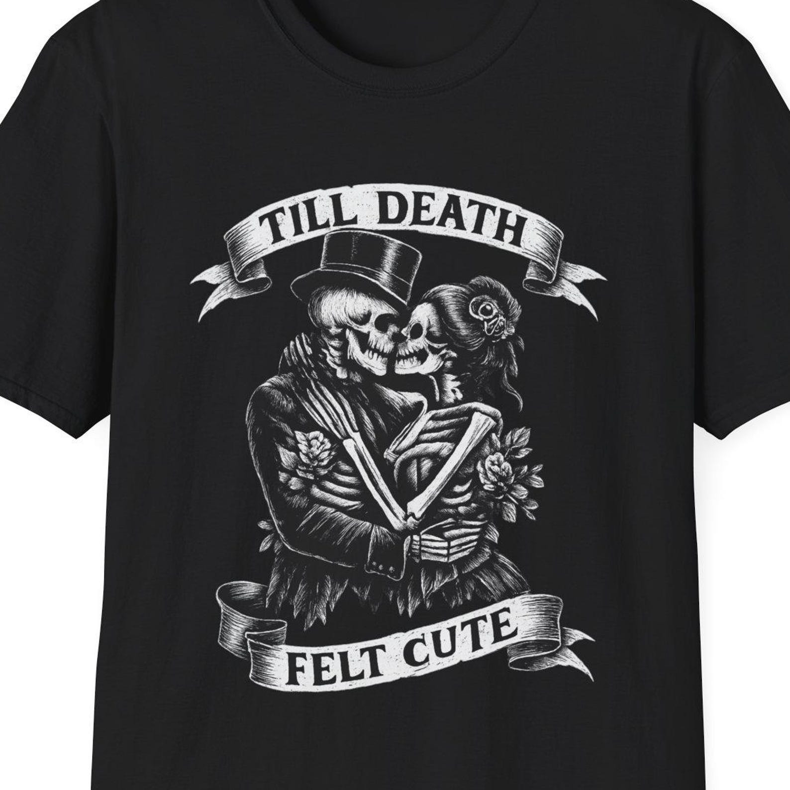 Goth Skeleton Couple T-Shirt, Dark Romantic Valentines Day Gift S