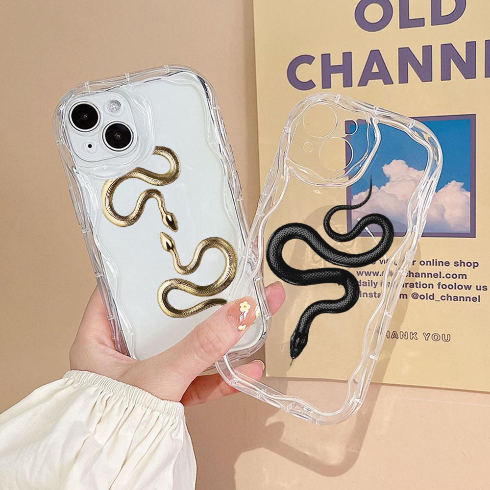 N71 Schwarzgold Schlange Weiche Wellenförmige Handyhüllen für Samsung A54 A34 A13 A14 S23 S24 Ultra Xiaomi Redmi Note 13 Realme Infinix Schutz-Bumper-Hülle