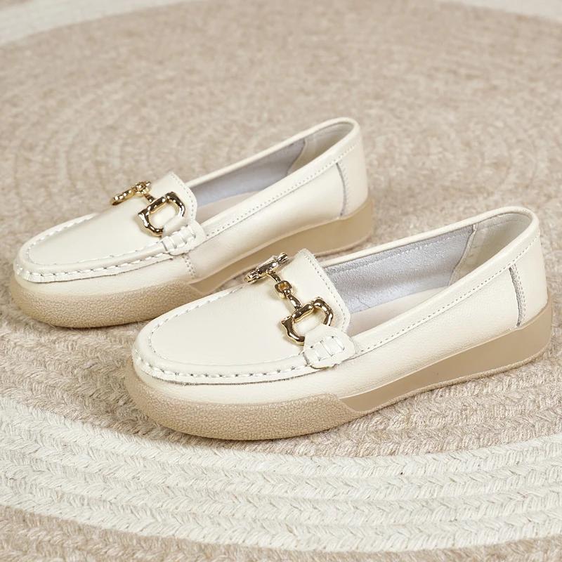 Genuine Leather Moccasins Sneakers Designer Shoes Women Non-Slip Slip-On Loafers Boat Walking Shoes Vulcanize Women Shoes Flats