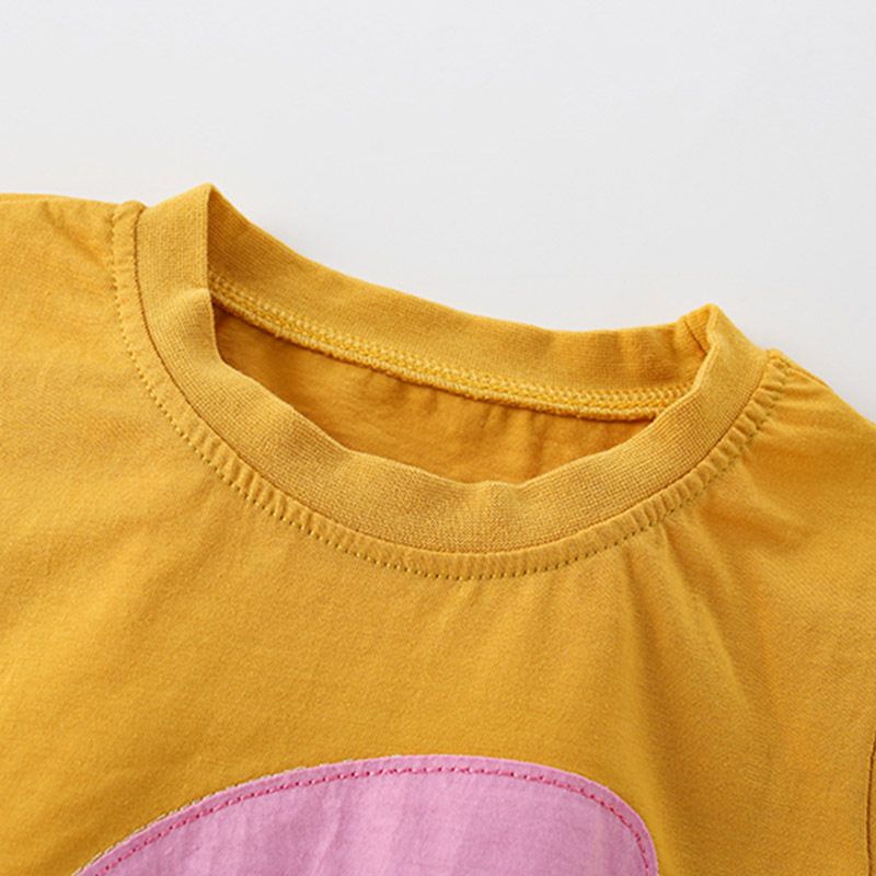Girls' Short-Sleeved T-Shirt Pure Cotton Cute Cartoon Patch Kidsren's Baby Fashionable Half-Sleeved Top 2025 Spring and Summer New Style