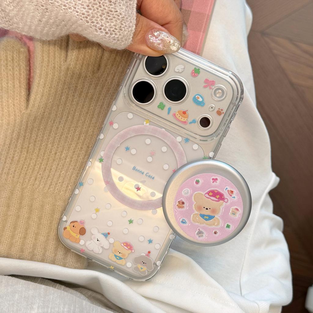 Children's Fun Puppy Is Suitable for Apple 17promax Mobile Phone Case Iphone16 Wave Dot Magnetic Suction Bracket 13 Girls 15 Transparent