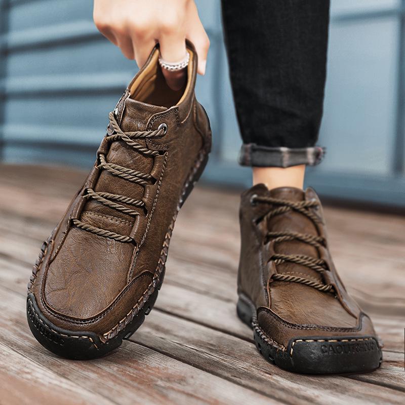Winter Men's Dr. Martens Handmade High-Top Leather Boots - Casual British Style, Large Sizes Available.