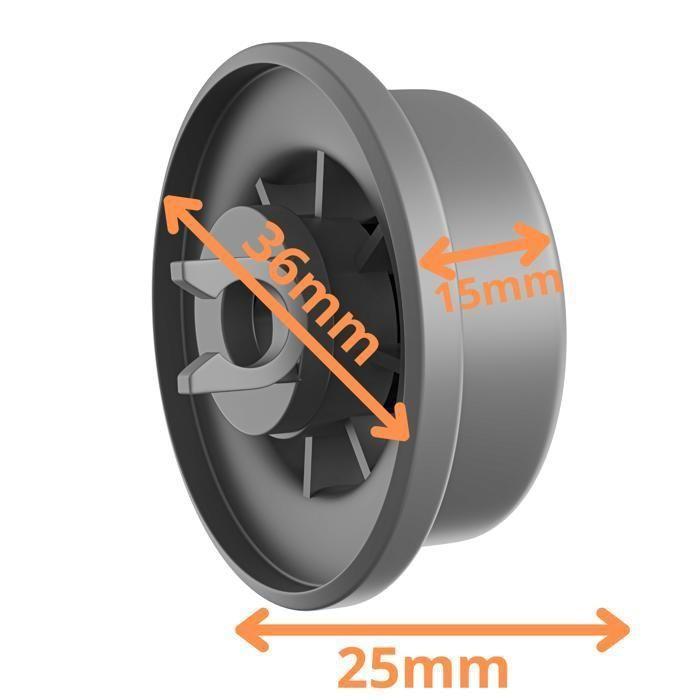 Dishwasher Wheels - Bosch - Siemens - Pack of 8 - 36mm - Lower Basket