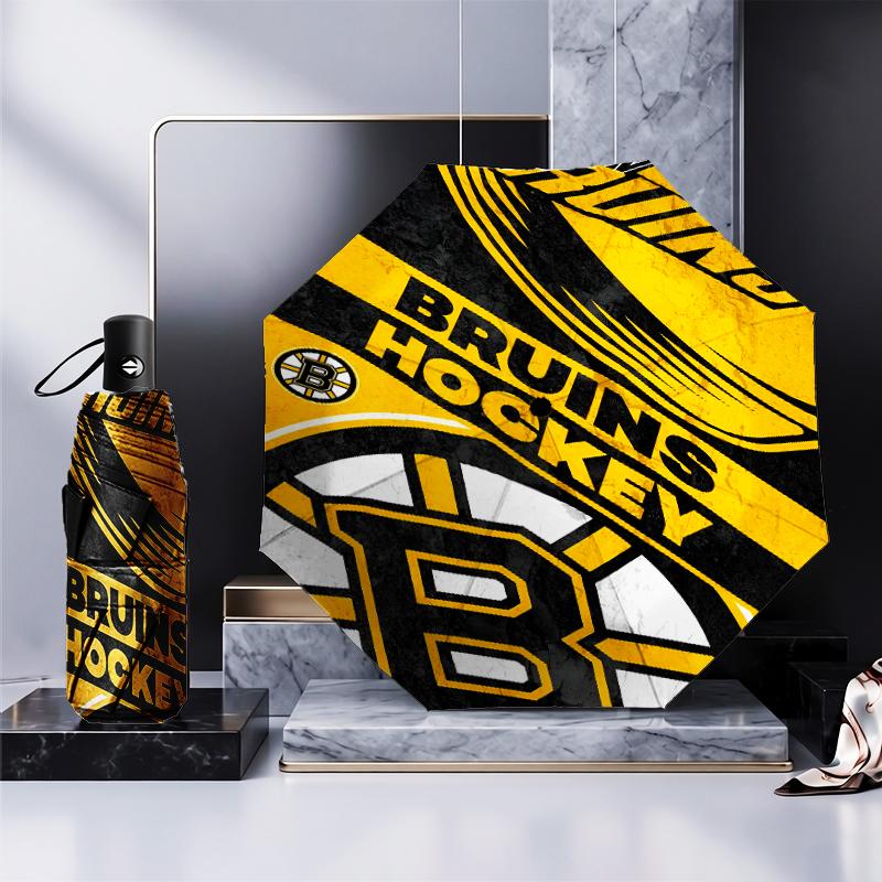 Bruins Emblem Hockey Umbrella Folding Umbrella, Automatic Umbrella 8-Frame for Travel, Camping Use Gift for Halloween Christmas