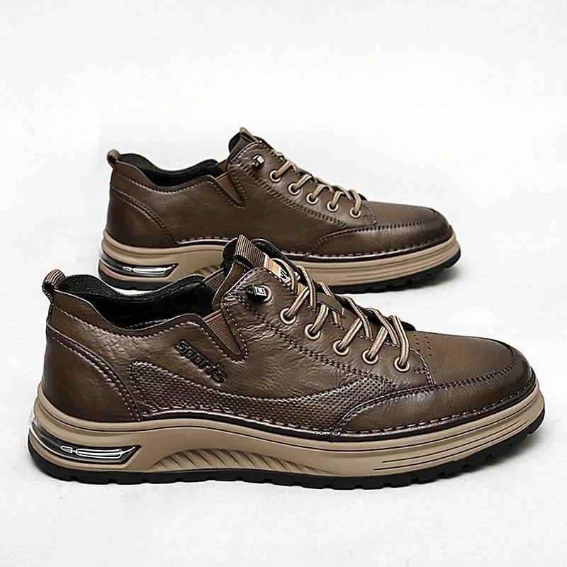 Fashion New Men's Genuine Leather Casual Shoes New Luxury Handmade Outdoor Running Shoes Business Antiskid Men Sneakers Tennis Masculino