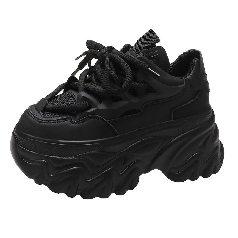 Fashion 8.5CM Heels Chunky Sneakers Winter Autumn Women Warm Snow Shoe Comfortable Casual Leather Shoes 2025 Fashion Female Plush Shoes