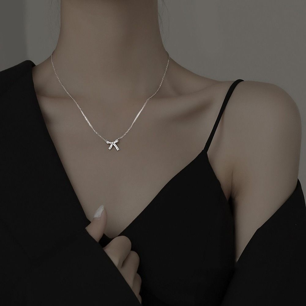 Zinc Zinc Alloy Clavicle Chain Bow Pendent Korean Style Necklace Girl Choker Women Necklace Fashion Jewelry